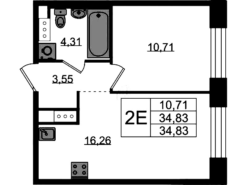 1-комнатная квартира 34.83 м², 4/5 эт., ЖК «Plus Пулковский»